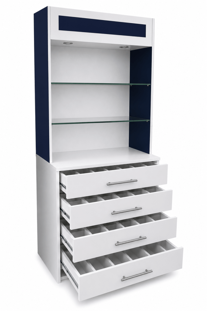 Torre-Gavetera-Modular-Para-Droguería-en-Colombia-Estantería-Organizadora-para-Farmacia