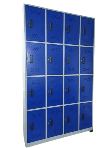 Locker metálico azul de 16 puestos para empresas