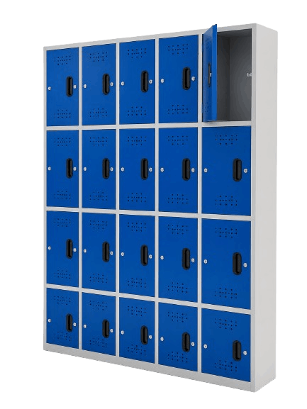 Locker metálico azul de 20 puestos para empresas